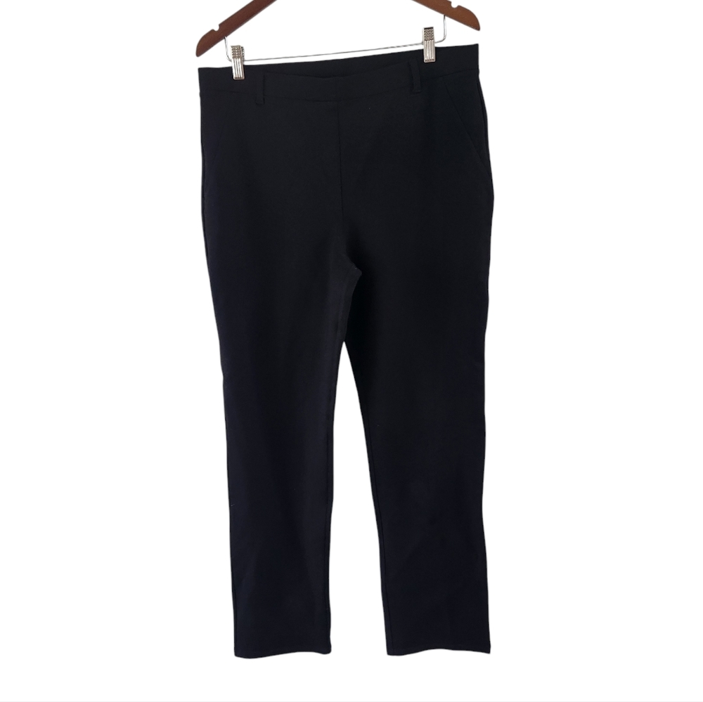 Quince Black Ponte Pull On Straight Leg Pants Womens Size XL Tall New NWT